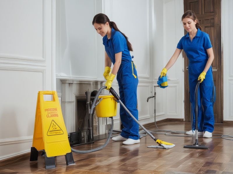 Professional cleaning team in action